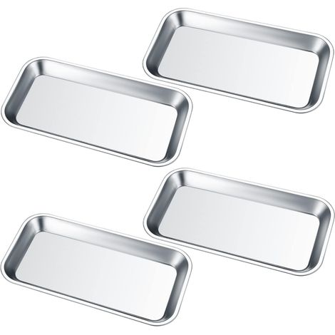 4 Pièces Plateau à Instruments, Rectangulaires en Acier Inoxydable, pour Laboratoire - 22,5x11,5x1,6 cm (1/5)