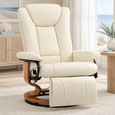 Poltrona relax girevole 78x88x103 cm in similpelle crema, reclinabile 135° – MEUBLIV (1/5)