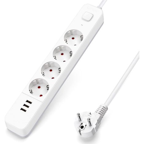 Multiprise Allemande 4 Voies série L 1,5 m 3G1,0 mm² Blanc et Gris (1/2)