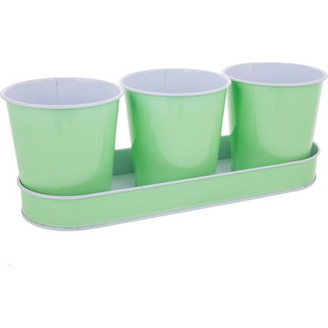 Bandeja y 3 cubos de metal verdes (1/3)
