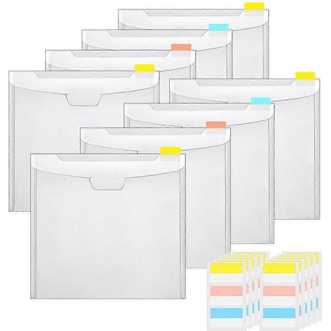 Horizontale, transparente PP-Tasche mit Druckknopfverschluss, Mini-Aufbewahrungstasche für Bürobedarf, A5-Größe, mit Etikett (8 Stück) (1/5)