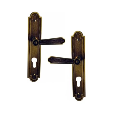Ouvre&Déco – Poignées de porte d'entrée CHENONCEAUX – Laiton patiné – Entraxe 195 mm – Pour cylindre de serrure – Endurance 200 000 cycles