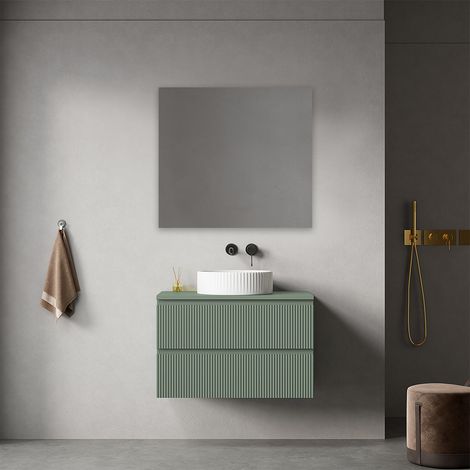 Mobile bagno sospeso cannettato 80 cm Verde Salvia per Lavabo d'appoggio Specchio Quadro - Fiji Paint Top Canneté (1/4)
