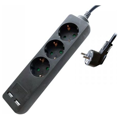 Multipresa Ciabatta Elettrica Con 2 USB e 3 Posti Schuko 10A Cavo Lunga 1,5 Metri Colore Nero 3X1.5 mmq SKU-8776