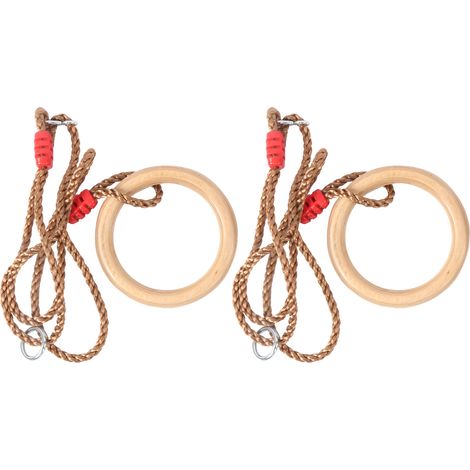 Lot de 2 anneaux de gymnastique en bois avec cordes, pour enfants, agrès sportifs, balançoires en bois (1/5)