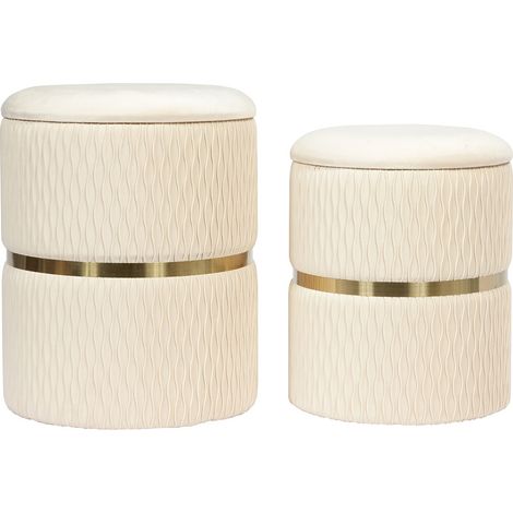 Set di 2 pouf contenitori Milas in velluto crema (1/3)