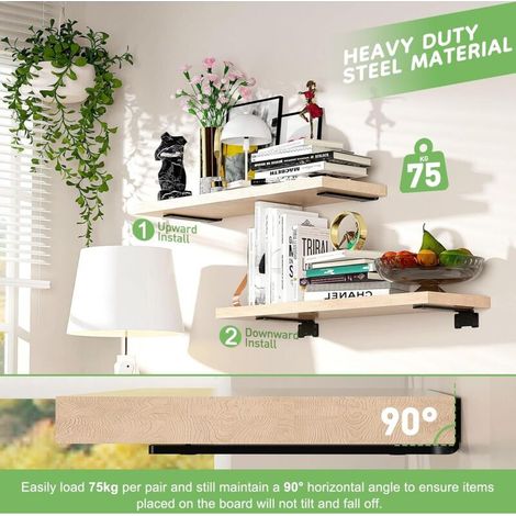 Lot de 2 supports d'étagère - Charge maximale : 75 kg ,( 30 cm, Noir) (1/4)