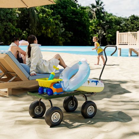 Outsunny Gartentransportwagen, Handanhänger, 4 Räder, 94 x 48,5 x 100 cm (L x B x H), max. Traglast 150 kg, grünes Metall