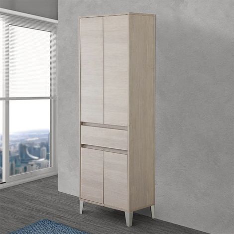 Colonna bagno da terra L. 60 cm Way rovere chiaro 4 ante e 1 cassetto (1/4)