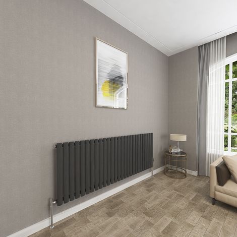 SKY Bathroom 600x1593mm Black Single Oval Column Radiator Horizontal Central Heating Rad