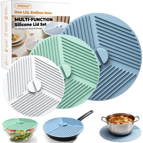 3 Pièces sous-Plats Multifonctions en Silicone Résistant à la Chaleur, Couvercle Micro-Ondes pour Conservation des Aliments, Couvercles Universels en Silicone pour Casserole, Assiette,