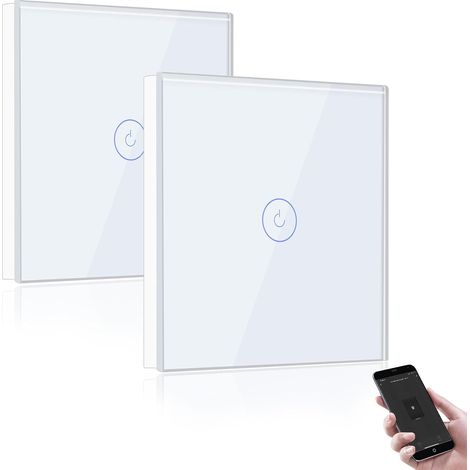 Interrupteur Connecté WiFi,Blanc Interrupteur Va et Vient avec Écran Tactile,1 Gang 2 Voie Interrupteur Tactile Mural WiFi,Compatible avec et Home(Ligne Neutre Requis)-2Pack (1/5)