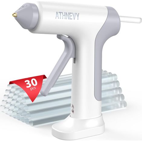 Pistolet à Colle Sans Fil, 4V Pré-chauffage 10s, USB-C, Batterie 2000mAh Indicateur, Régulation Température, Buse Anti-Goutte, Arrêt Auto, 30 Bâtons 7mm, DIY Réparation Projets Scolaires (Blanc) (1/5)