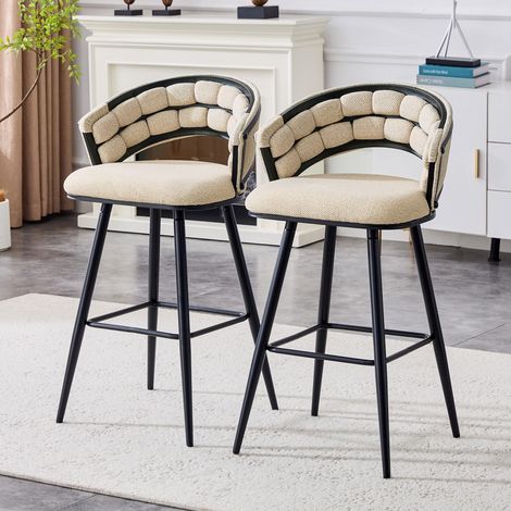 Ensemble de 2 tabourets de bar velours beige pieds en fer noir design moderne pour îlot de cuisine comptoir 56x44x98cm (1/5)