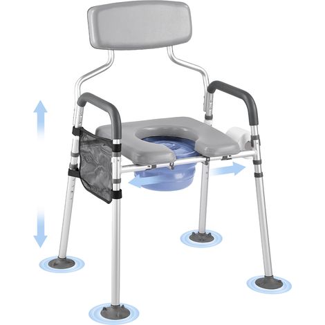 VEVOR Sedia Comoda da Comodino, Capacita 227 kg, WC Sedile Rialzato con Seduta e Schienale Imbottiti, Secchio Rimovibile 5 L, Sedia da Vasino Regolabile in Altezza Larghezza per Anziani
