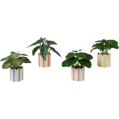 VASO A STRISCE 7,5XH16CM CON PIANTA 4 MODELLI.