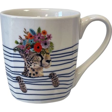 Tasse en céramique Blanche rayée Guépard en coffret cadeau (1/3)