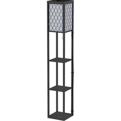 Lámpara de pie con estantes E27 40W MDF negra 26x26x160 cm HOMVRA (1/4)