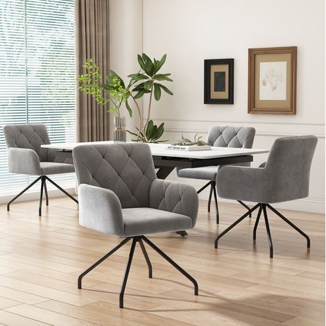 Silla comedor acolchada terciopelo para 4 gris claro OKMYHOME (1/5)
