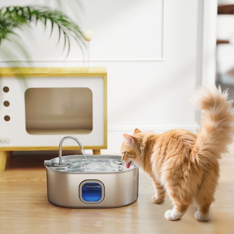 7-Liter-Trinkbrunnen für Hunde und Katzen mit LED-Beleuchtung, 7 Ersatzfiltern und Bürste, Edelstahl 304, 32 x 22,1 x 22,3 cm, Silber