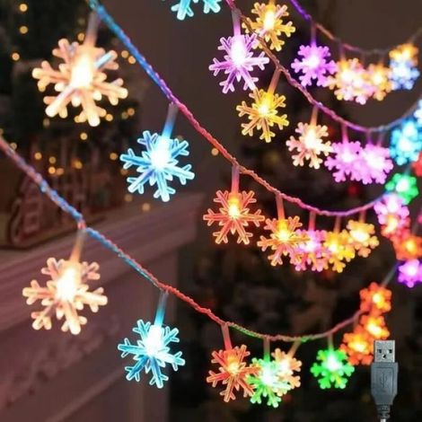 1 Guirlande lumineuse flocon, 10m 80LED multicolore, prise USB, étanche, décoration intérieur extérieur (1/3)
