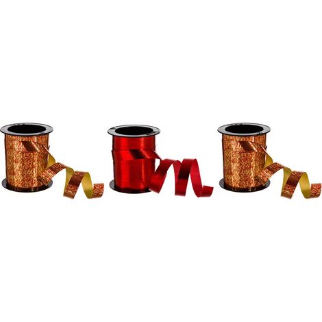 Set mit 3 Rollen Bolduc 5 mm oder 10mm l.10m - 2 vergoldet 1 rot
