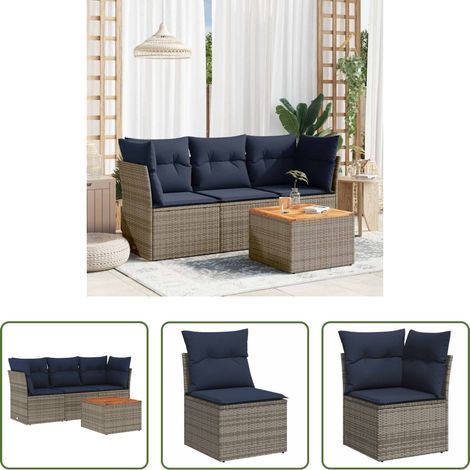 vidaXL Rattanmöbel - 4-tlg. Garten-Sofagarnitur mit Kissen Grau Poly Rattan (1/5)