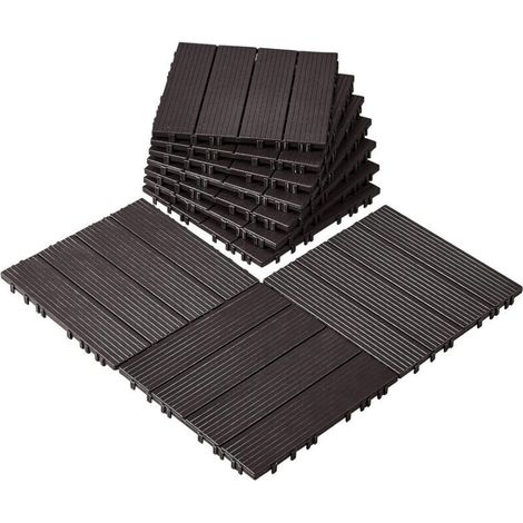 VEVOR Dalles de Terrasse Emboîtables, Lot de 10, Revêtement de Sol Plastique Imperméable, 300x300 mm, 9290 c㎡, Utilisation par Tous les Temps, pour Porche, Piscine, Balcon, Arrière-cour, Marron Foncé