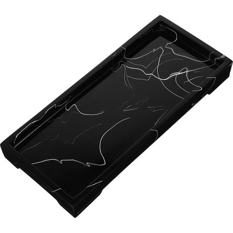 Plateau de Rangement Marbré en Résine Noir, 1 Pièce, pour Salle de Bain, Support Multifonction pour Cosmétiques et Porte-Bijoux, Organiseur Pratique pour Articles de Toilette'-'- (1/5)