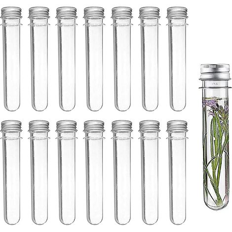14 Stück Reagenzgläser aus Kunststoff 40ML transparente Reagenzgläser mit Aluminium-Schraubdeckeln für Blumenvase Perlen Hochzeitsbonbons Glasperlen Labor (1/4)