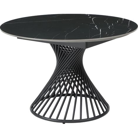 Table à manger extensible 4 à 8 personnes en céramique et métal - Effet marbre noir - CASTINA
