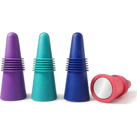 Lot de 4 bouchons de bouteille de vin en silicone aux couleurs vives pour contenants de boissons réutilisables (1/5)