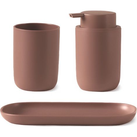 Set accessori bagno 3 pz con dispenser portaspazzolino e vassoio mocha - Taki (1/5)