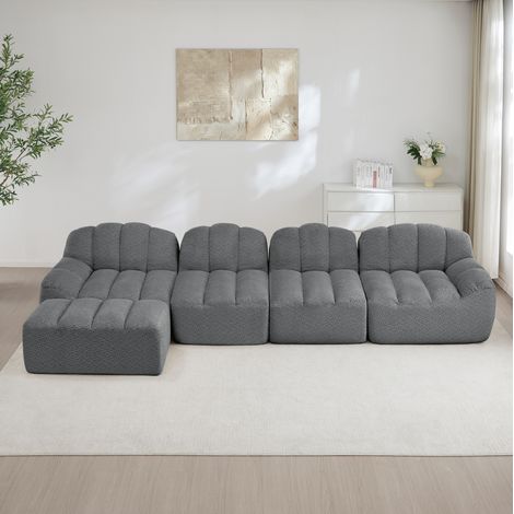 Canapé modulaire 4 places avec 1 ottoman, sans armature, 366 x 165 x 79 cm, tissu gris HAVRYA (1/5)