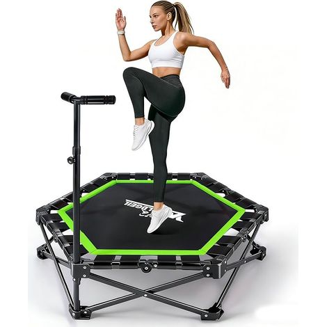 GBLY Klappbares Indoor Trampolin Grün Höhenverstellbarer Handgriff 150kg Ø86 5cm Fitness Zuhause