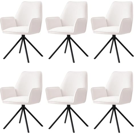 Set 6x sedie poltroncine girevole con braccioli elegante imbottita HHG-851 gambe nere velluto avorio beige