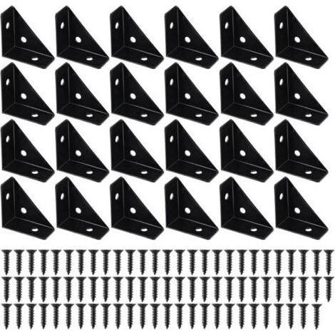 Pair Lntyq Lot de 24 équerres d'angle noires 38 x 38 mm avec vis, connecteur d'angle en métal à 90 °, convient pour bord de lit Zhuo (1/5)