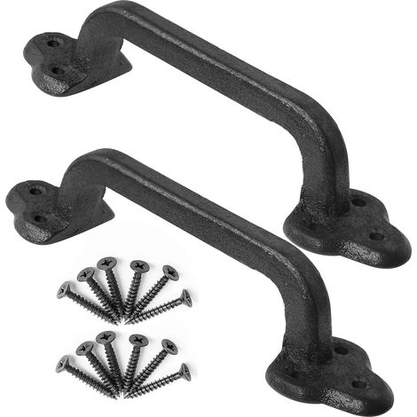 Poignée de Porte de Grange,Poignée Porte Coulissante en Fonte,Poignee de Porte Exterieur,Poignée de Porte Extérieure Garage,Noir,Lot de 2 (1/5)