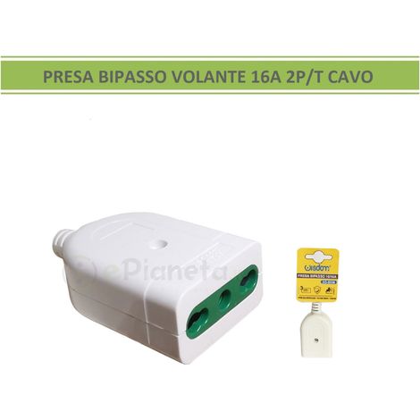 Presa elettrica volante grande 16A 2P/T uscita cavo assiale bianco 250V per prolunga (1/4)