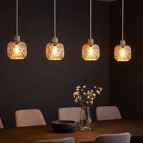 LED Pendellampe Hängeleuchte Esszimmerlampe beige rauchfarben 4 Flammig Glas, Metall, 4x 7W 630lm warmweiß, LxBxH 89x14x120 cm