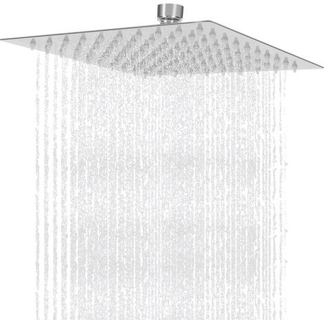 Rain shower head, high-pressure square shower head, high-flow rain shower head in 304 stainless steel, Slimline design with anti-clogging silicone nozzle, chrome finish, 8 inches, 100 seconds (1/5)