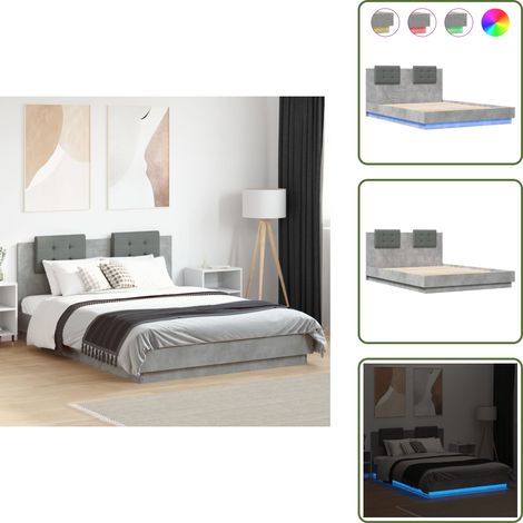 The Living Store Cadre de lit avec LED sans matelas gris béton 150x200 cm - Cadre De Lit - Lit Double - Tête De Lit - Lumière Led - Éclairage Rgb