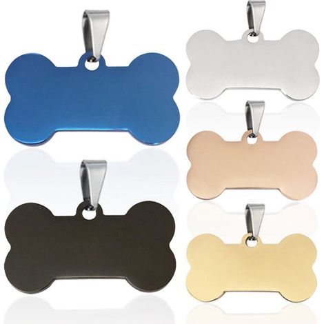 10 etiquetas identificación mascotas, Bloques perforados acero inoxidable plateado orificio, Colgante metal forma hueso 5x3 cm cachorros mascotas (1/5)