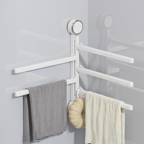 30cm Toalleros de Baño sin Taladro, Toallero Ventosa, Toalheiro con 5 Barras Giratorias 180°, Towel Holder Multiusos para Cabina , Blanco (1/5)