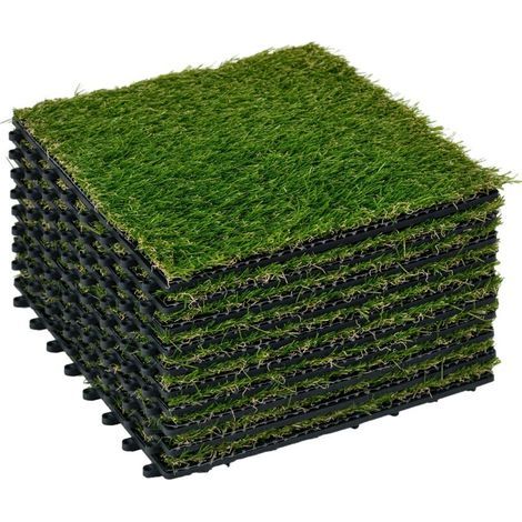 Gazon synthétique Artificiel Set de 10 Dalles Carreaux 30 x 30 cm épaisseur Confort 3 cm à emboîter Vert (1/5)