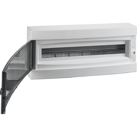 Coffret électrique apparent 24 modules – 1 rangée – IP40 – Porte translucide réversible – Montage en saillie pour installations intérieures