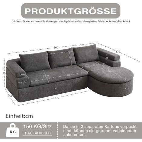 Canapé d'angle en L avec méridienne anthracite, canapé moderne en chenille avec accoudoirs à niveaux, canapé 3 places confortable et capitonné pour salons, bureaux et appartements (1/4)