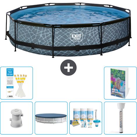 Exit Pool Rund - Steinoptik - 360x76 cm - 7-teilig S226