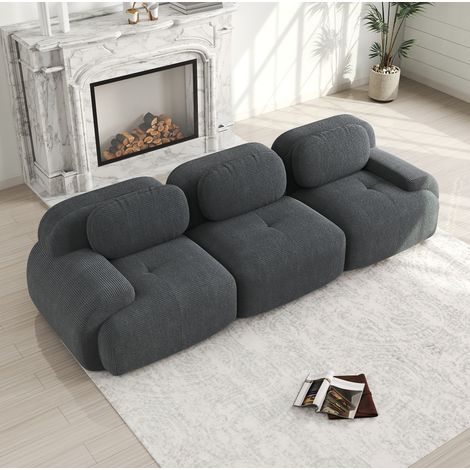 Canapé d’angle modulable 298x103x75 cm gris en velours côtelé sans montage (1/5)
