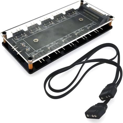 Hub ARGB 5 V 3 broches avec boîtier, y compris câble d'extension, hub répartiteur LED RVB 5 V 3 broches avec port SATA/IDE, ruban adhésif double face à l'arrière (1/5)